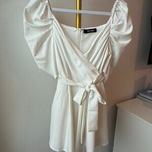Do+Be Ivory Puff Sleeve Tie Waist Romper Size M